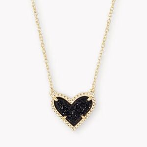 Kendra Scott Ari Heart Gold Necklace Black Druzy NWT Retail:$75 14K Over Brass